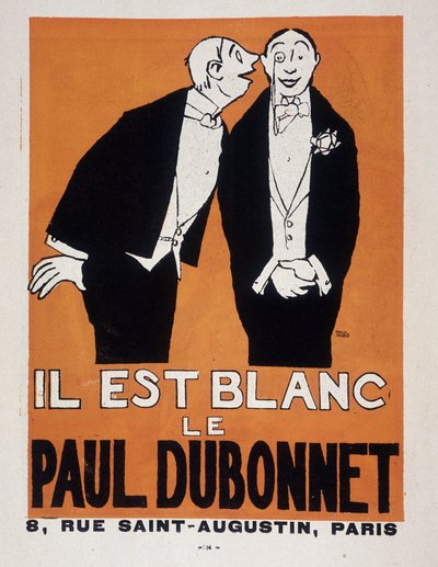 إعلان عن الكحوليات بول دوبونيت لبول إيريبي (1883-1935) (رجلان يرتديان ملابس السهرة) ، "Le Temoin" ، 28/12/1907 بواسطة بول ايريبي