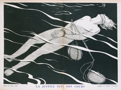 "العدالة تتبع مسارها" ، كاريكاتير لنظام العدالة ، من "Parlons Francais" التي نشرتها Floury. 1934 بواسطة بول ايريبي