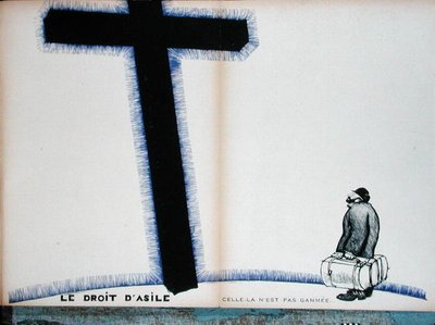 الصليب المسيحي وحق اللجوء، رسم توضيحي من quot;Parlons Francaisquot; بواسطة بول ايريبي