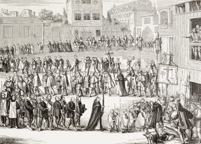 موكب "دا-دا-في"، أو فعل إيماني، في إسبانيا. بعد نقش من القرن الخامس عشر. بواسطة بول لاكروا