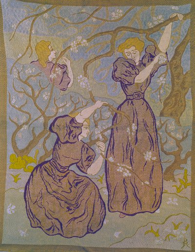 Two Women Under a Tree in Bloom Tapestry by Paul Ranson (1864-1909) 20th century Collection Michel Ranson بواسطة بول إيلي رانسون