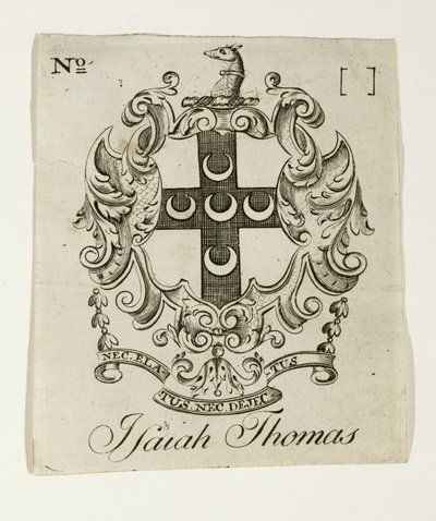 لوح الكتاب لإشعياء توماس (1749-1831) ، ج. 1765-1770 (نقش على ورق مضغوط) بواسطة بول ريفير