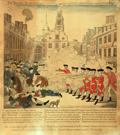 المذبحة الدموية التي وقعت في 5 مارس 1770 بواسطة بول ريفير