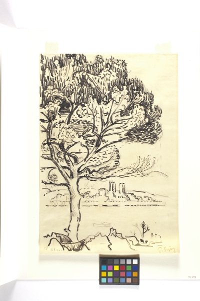 Antibes ، مظلة الصنوبر في المقدمة (Antibes ، Pin Pignon Au Premier Plan) (رسم بالحبر الأسود بقلم رصاص أسود على ورق منسوج تان) بواسطة بول سينياك