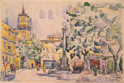 ساحة Hotel de Ville في Aix-en-Provence (قلم وحبر مع ألوان مائية وغواش على ورق) بواسطة بول سينياك