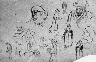 بول سيروسييه (1865 1927): رسومات تخطيطية (بول غوغان في الأعلى على اليمين) بواسطة بول سيروسييه