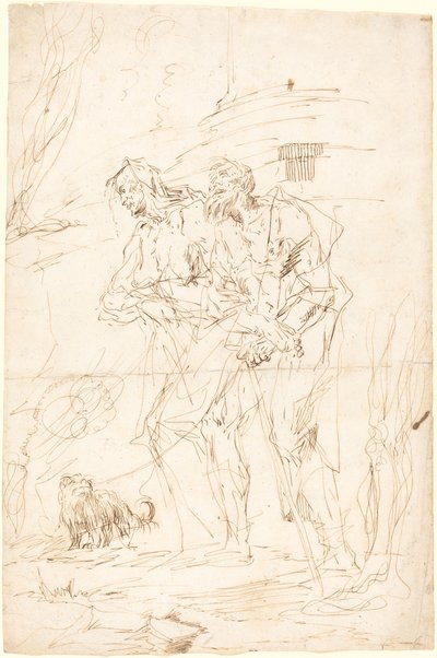 اثنين من المتسولين مع كلبهم بواسطة بول تروجر