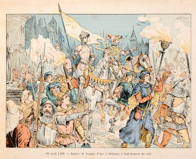 رسم توضيحي مأخوذ من كتاب "" جان دارك "" بقلم ثيودور كاهو ورسمه بول دي سيمانت (1855-1915): دخول جان دارك في أورليانز في 29 أبريل بواسطة بول دي سيمانت