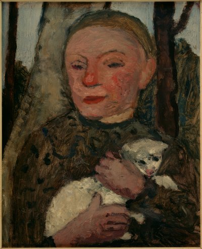 فتاة مع خروف (صورة نصفية لفتاة مع خروف في ذراعيها) بواسطة Paula Modersohn Becker