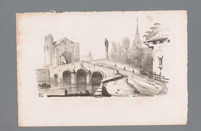 منظر لجسر به بوابة ، في الخلفية كنيسة مبادئ المناظر الطبيعية (عنوان السلسلة) Principes de paysages (عنوان السلسلة) بواسطة باولوس لوترز