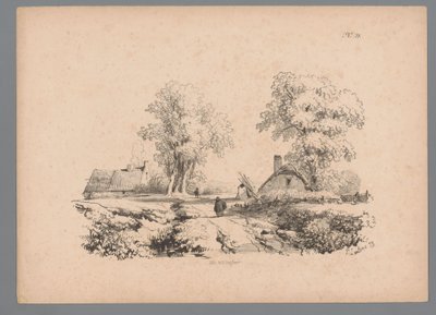 منظر طبيعي مع منزلين وشخصيتين على طريق دراسات المناظر الطبيعية بواسطة Paulus Lauters (عنوان السلسلة) Nouvelle suite de 40 études de paysages par P. Lauters (عنوان السلسلة) بواسطة باولوس لوترز