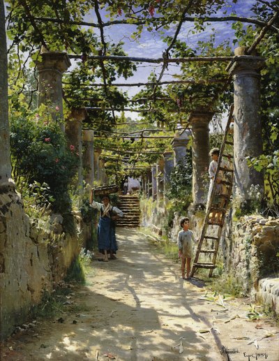 في ظل عريشة إيطالية ، بعد ظهر يوم دافئ في أناكابري بواسطة Peder Monsted