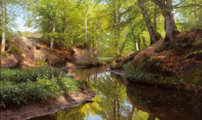 P.Mönsted ، يوم مشمس على تيار الغابة بواسطة Peder Monsted