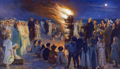 Veillee de Saint Jean sur la plage de Skagen (Danemark) - منتصف الصيف في Eve Bonfire على شاطئ Skagen ، بواسطة Kroyer ، Peder Severin (1851-1909). زيت على قماش. الأبعاد: 149.5 × 257 سم. متحف Skagens بواسطة بيدير سيفيرين كروير