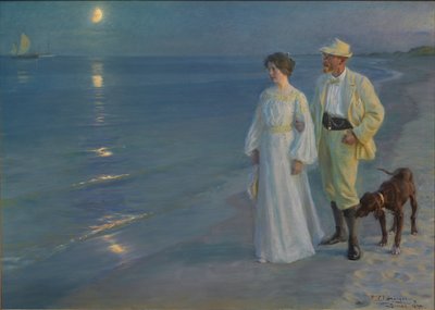 الدنماركية: Sommeraften ved Skagens Strand أمسية صيفية على شاطئ سكاجين. الفنان وزوجته بواسطة بيدير سيفيرين كروير
