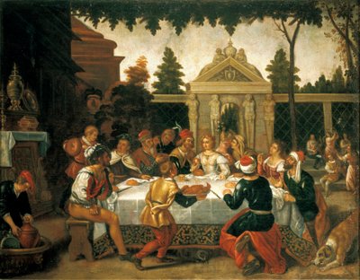وليمة زفاف إسحاق وريبيكا ، من قبل فنان من مدرسة بيدرو أورينت (1580-كاليفورنيا 1645) بواسطة بيدرو (مدرسة) أورينتي