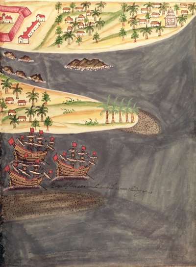 Sloane 197 f.182 خريطة استكشاف سورات ، في مقاطعة غوجارات في الهند ، رسم توضيحي من "الحسابات التاريخية للمستوطنات البرتغالية" بواسطة بيدرو باريتو دي ريسيندي
