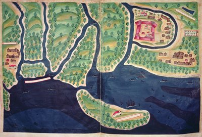 Sloane Ms 197، ff.80v-81r: خريطة سوفالا ، موزمبيق ، من 'Livro do Estado da India Oriental (قلم حبر مع ألوان مائية) بواسطة بيدرو باريتو دي ريسيندي