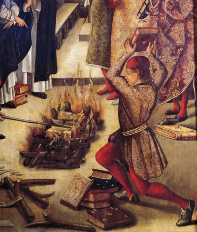 حرق كتب الزنادقة ، تفاصيل من سان دومينيكو وألبيجينس ، بقلم بيدرو بيروجويتي (حوالي 1450 - حوالي 1504) بواسطة بيدرو بيروجويت