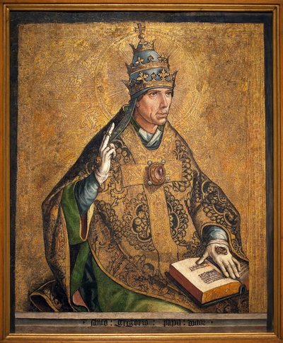 صورة شخصية للبابا القديس غريغوار (المعروفة بالحبرانية الكبرى 540-604). لوحة بيدرو بيروجويتي (حوالي 1450) ، زيت وأوراق ذهبية على خشب ، حوالي عام 1495. متحف كاتالونيا الوطني للفنون ، برشلونة (إسبانيا). بواسطة بيدرو بيروجويت