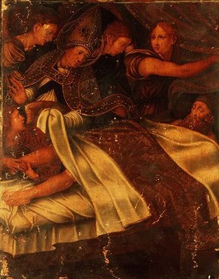 الشفاء المعجزة لملك كاتالونيا وأراغون ، مارتن إل هيومانو (1356-1410) من قبل أسقف برشلونة ، من كنيسة القديس سيفيرو بواسطة بيدرو وفرنانديز إنريكي (ت 1546) نونيس