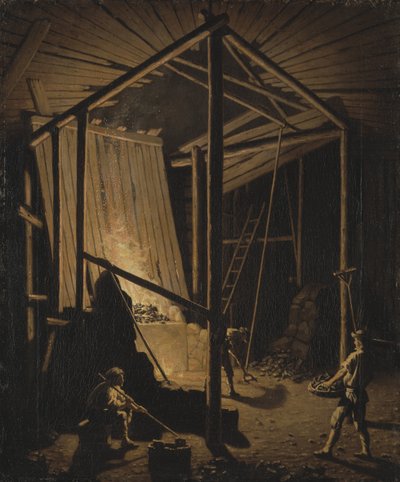 مسبك النحاس في منجم فالون ، بواسطة هيلستروم ، بير (1732-1816). زيت على قماش ، حوالي 1784. المقاس: 79 × 65.5 سم. المتحف الوطني ستوكهولم بواسطة بير هيلستروم