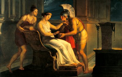 Ariadne giving some thread to Theseus to leave labyrinth (oil on canvas) بواسطة Pelagio Palagi