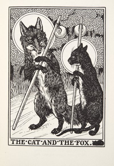 القط والثعلب ، من Fontaine Fables ، حانة. 1905 بواسطة Percy J. Billingshurst