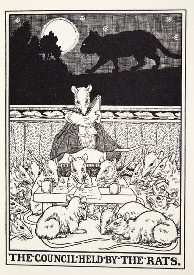 المجلس الذي عقده الجرذان ، من Fontaine Fables ، حانة. 1905 بواسطة Percy J. Billingshurst