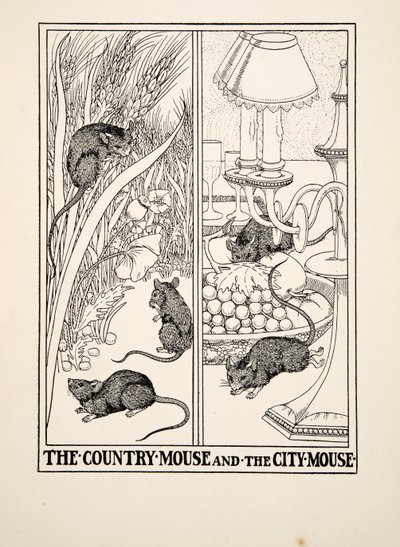 The Country Mouse و City Mouse ، من A Hundred Fables of Aesop ، pub.1903 بواسطة بيرسي جيه. بيلينجشيرست