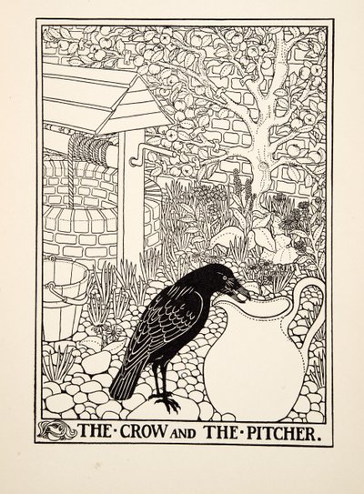 The Crow and Pitcher ، من مائة حكاية إيسوب ، حانة 1903 بواسطة Percy J. Billingshurst