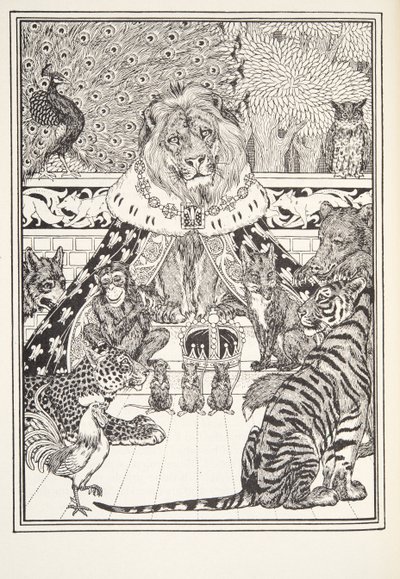 The Lion and Associates، Frontispiece، from Fontaine Fables، pub. 1905 بواسطة Percy J. Billingshurst