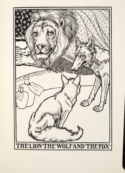 الأسد ، الذئب والثعلب ، من Fontaine Fables ، حانة. 1905 بواسطة Percy J. Billingshurst