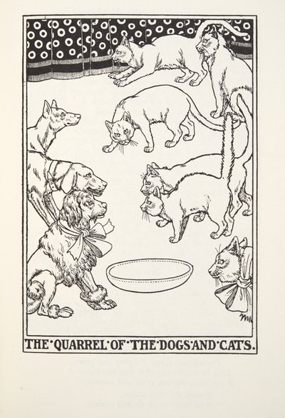 شجار الكلاب والقطط ، من Fontaine Fables ، حانة. 1905 بواسطة Percy J. Billingshurst