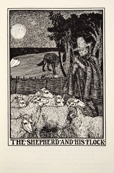 الراعي و قطيعه ، من Fontaine Fables ، حانة. 1905 بواسطة Percy J. Billingshurst