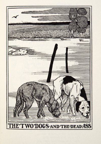 الكلبان والحمار الميت ، من Fontaine Fables ، حانة. 1905 بواسطة Percy J. Billingshurst