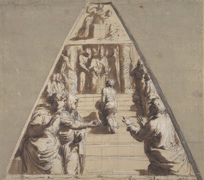 تقديم العذراء في الهيكل أدناه ، وإبراهيم على وشك التضحية بإسحاق أعلاه ، 1520. بواسطة Perino del Vaga
