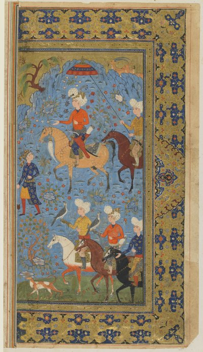 مطاردة ملكية من شاهنامه (كتاب الملوك) للفردوسي ، حوالي 1590-1600 (حبر ، ألوان مائية غير شفافة وذهب على ورق) بواسطة المدرسة الفارسية