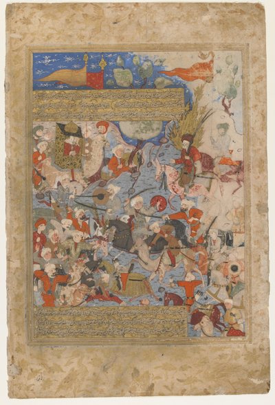 علي وعائشة في معركة الجمل من روضة الصفا 1571-72 بواسطة المدرسة الفارسية