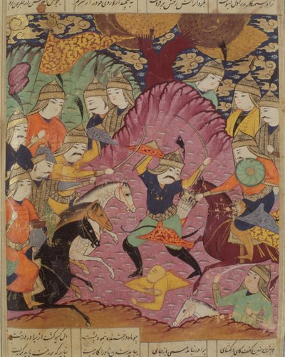 قتال بين بهراما وتازو ، توضيح من شاهناما (كتاب الملوك) بقلم أبو القاسم مانور فردوسي (c.934-c.1020) 1619 بواسطة المدرسة الفارسية