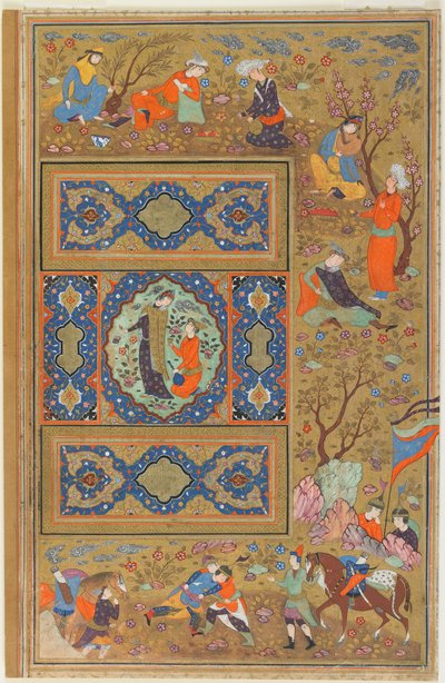 فوليو من ألبوم ؛ مقابل: زوج من العشاق ، أصفهان ، إيران ، الفترة الصفوية ، 1590-1610 (ألوان مائية مبهمة ، حبر وذهب على ورق) بواسطة المدرسة الفارسية