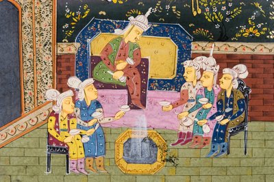 الصيادون والمفضلون الذين يشربون مع النبيل أو الملك (مرحاض غير شفاف على الورق) (تفاصيل 272912) بواسطة المدرسة الفارسية