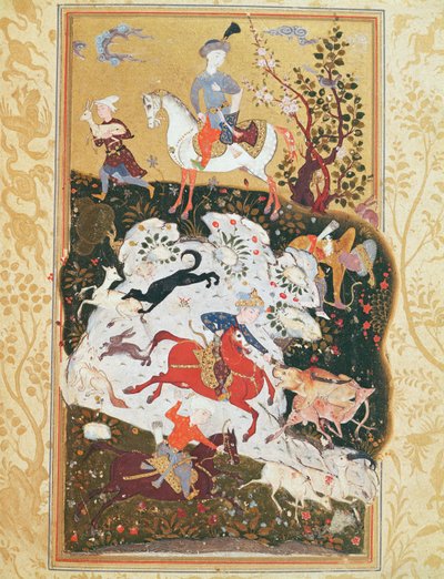 مشهد الصيد من "كتاب الحب" ، الأسرة الصفوية بواسطة المدرسة الفارسية