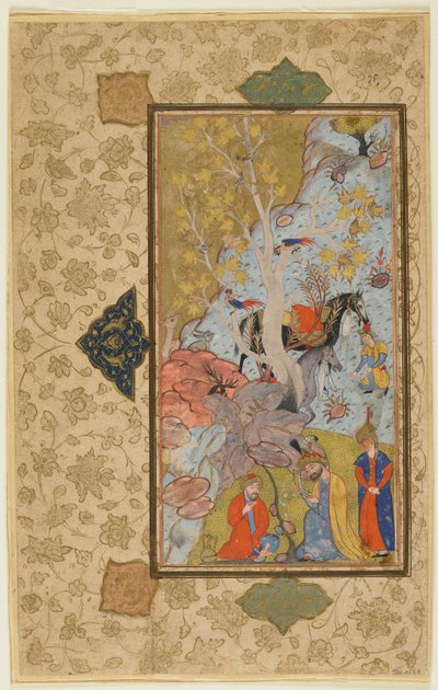 إسكندر يزور الناسك ، شيراز ، إيران ، c.1580-1600 (ألوان مائية مبهمة ، حبر وذهب على ورق) بواسطة المدرسة الفارسية