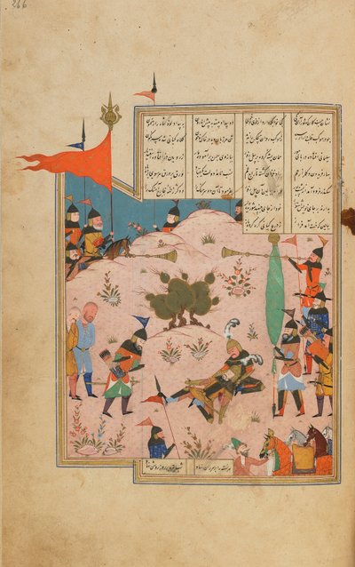 خامسا (خماسي) من نظامي ، شيراز ، إيران ، الفترة الصفوية ، c.1550-60 (ألوان مائية مبهمة ، حبر وذهب على ورق) بواسطة المدرسة الفارسية