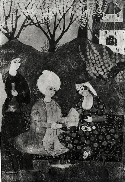 رجل وامرأة في حديقة بواسطة المدرسة الفارسية
