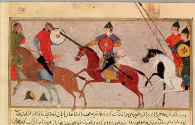 السيدة Pers.113 f.29 جنكيز خان (c.1162-1227) محاربة التتار ، من كتاب رشيد الدين (1247-1318) (الغواش) بواسطة المدرسة الفارسية