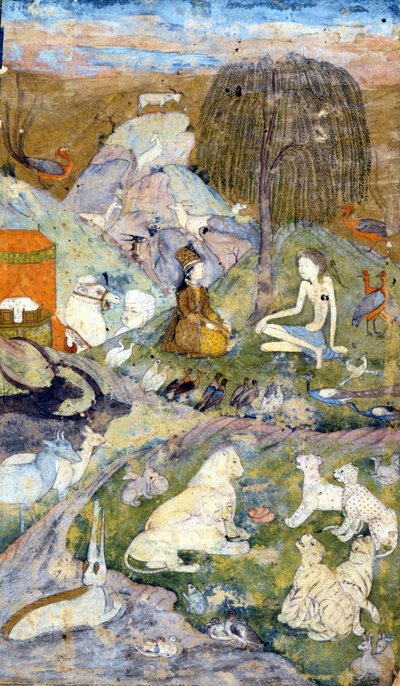 المنمنمات الفارسية للقرن السابع عشر التي تمثل خلق العالم: يتم تمثيل الرجل والمرأة بالقرب من شجرة الحياة ، وكذلك جميع الحيوانات. الزرادشتية: دين زرادشت (Zarathustra ، Zarathushtra ، Zarathustra or Zoroastra) بواسطة المدرسة الفارسية