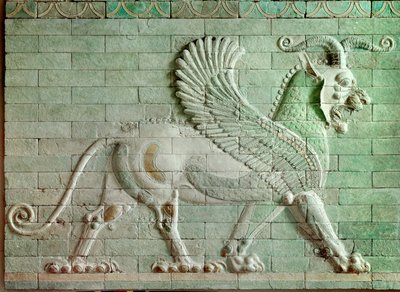 Persian period rouenide (Iran): low relief in enamelled brick representing a griffon. From the Palace of Darius I (550-486 BC), king of Persia to Susa. 510 BC. Paris, Louvre Museum بواسطة المدرسة الفارسية