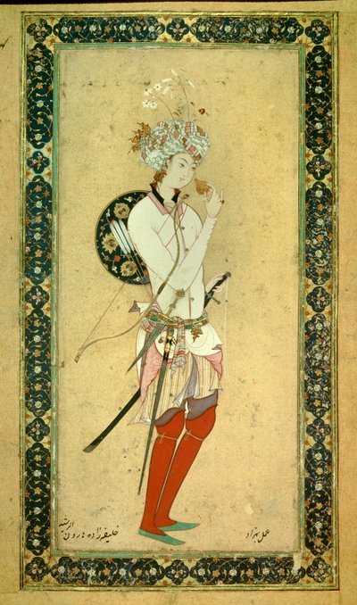 Portrait of Haroun al-Rashid (Harun al Rashid or al-Rashid (al Rashid) or ar Rashid (ar-Rashid) or el Rashid (el-Rashid) or el Raschid (el-Raschid) or al Raschid (al-Raschid), Abassid Caliph (766? 809). Persian miniature بواسطة المدرسة الفارسية